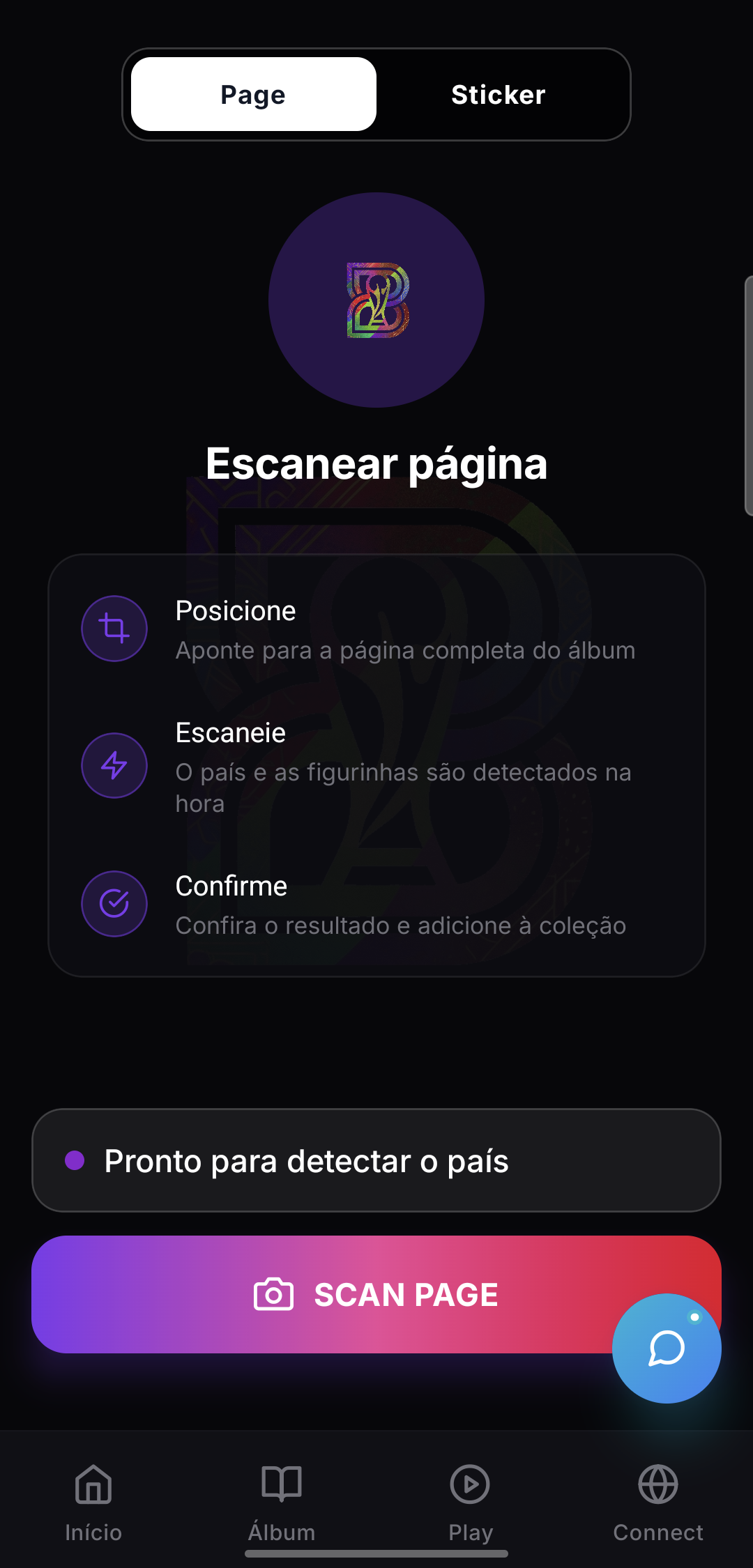 Tela de escaneamento de página
